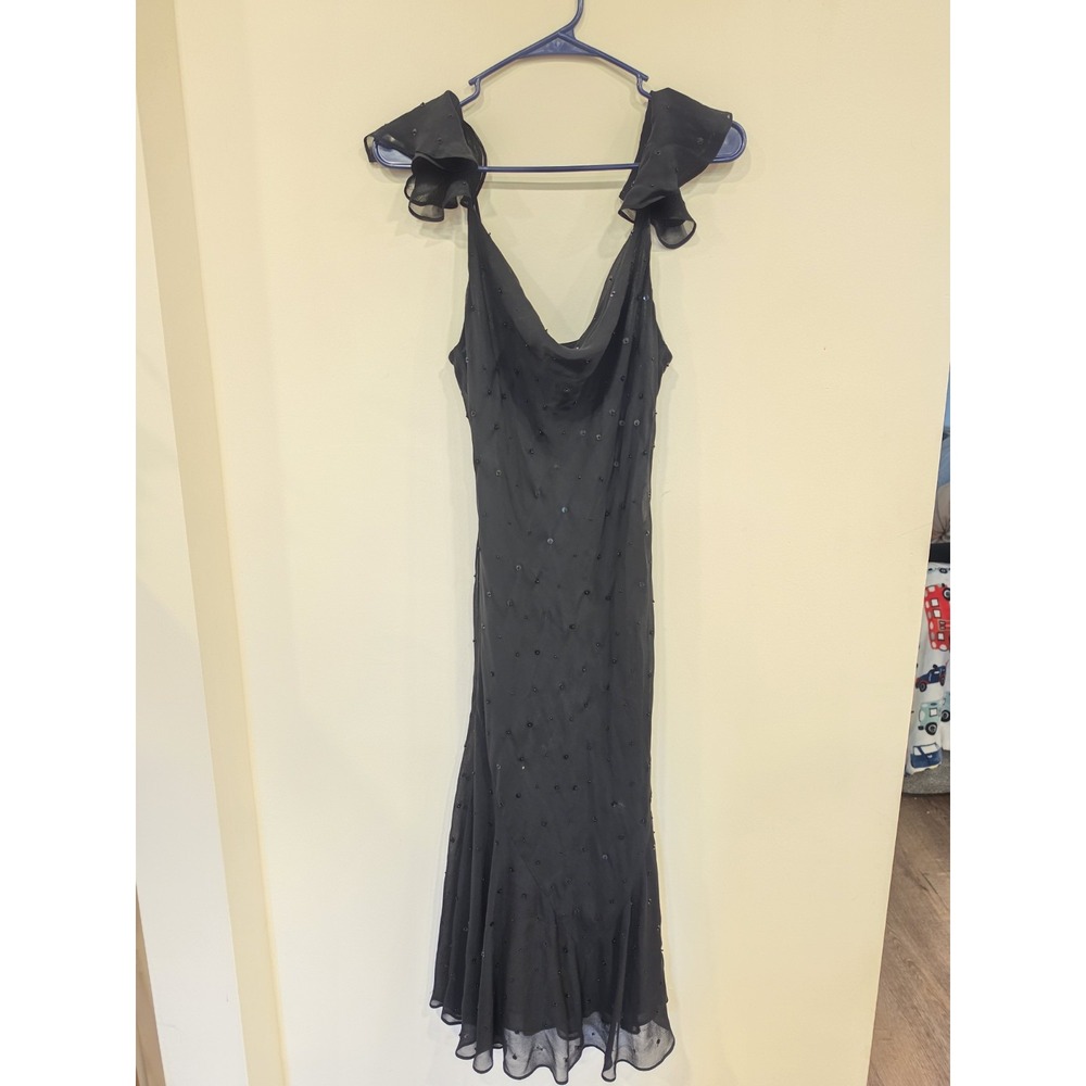 Y2K Express 100% Silk Beaded Mermaid Dress‎ 5/6 Formal Prom Cocktail Midi